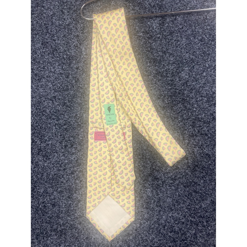 Vineyard Vines Tie Men OS Yellow Watermelon Silk Print Preppy Coastal Novelty - Picture 4 of 4